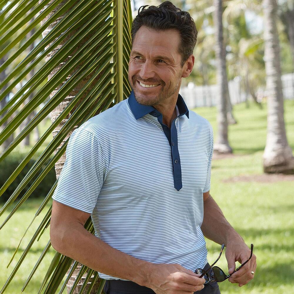 Men's Blue Striped Polo Shirt
